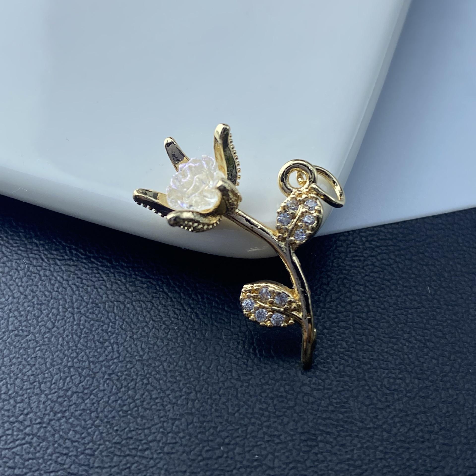 Zircon Rose Flower Crystal Pendant & Spacer Beads Jewelry Set