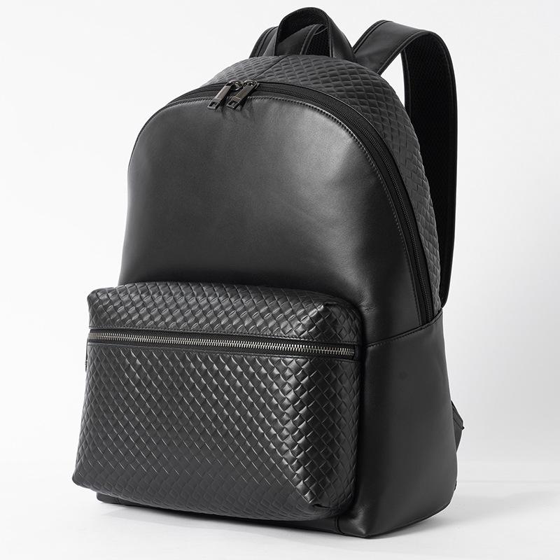 Embossed Woven Top Layer Cowhide Backpack Genuine Leather Backpack for Men Stylish Large Capacity Computer Bag