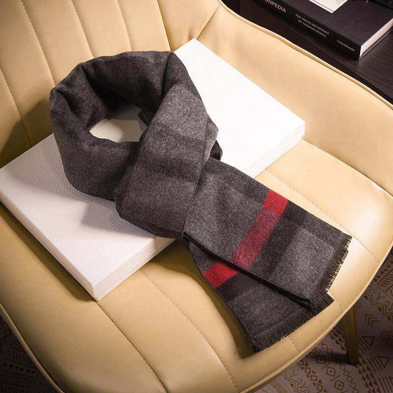 Men's High-end Striped Wool Scarf Winter New Warm Knitted Business Blue Scarf Men's Gift