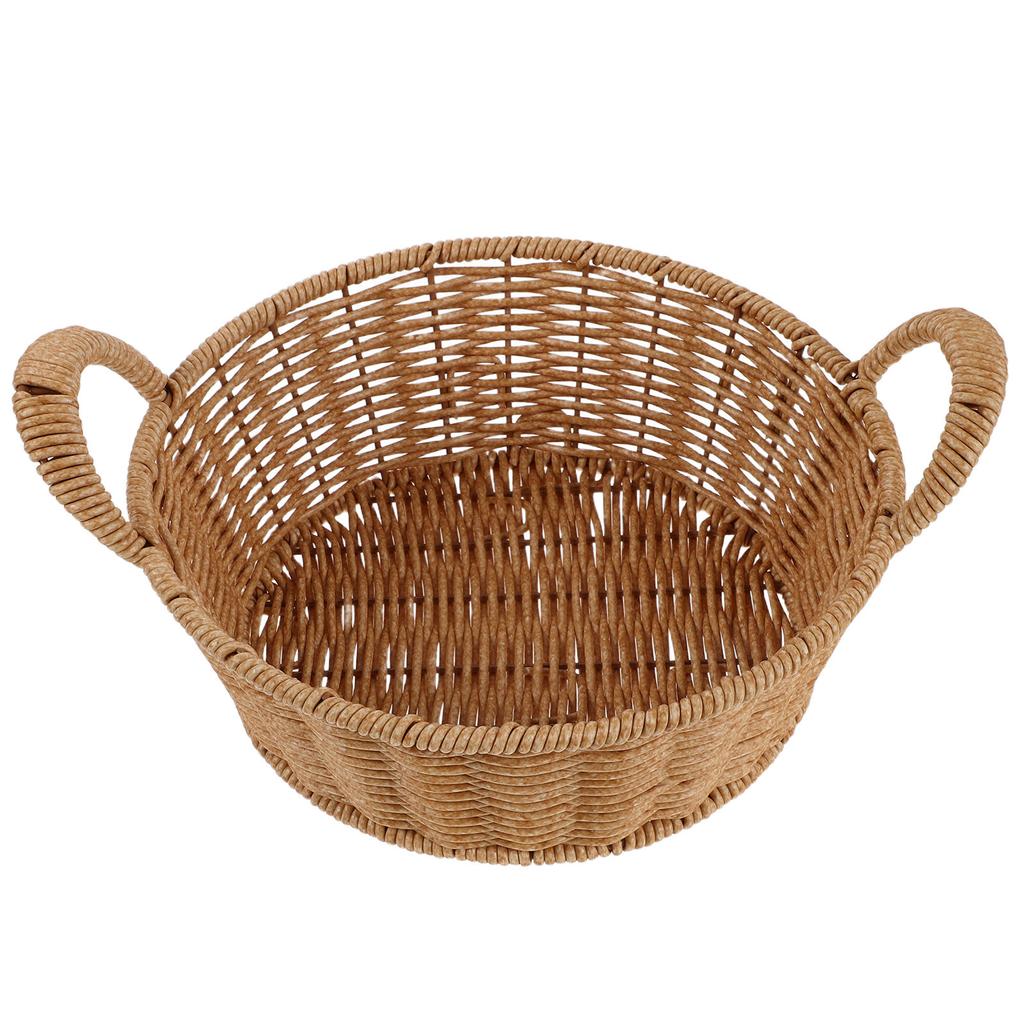 Portable Imitation Rattan Handwoven Round Basket with Handles Multipurpose Storage Organizer for Kitchen Living Room Bathroom