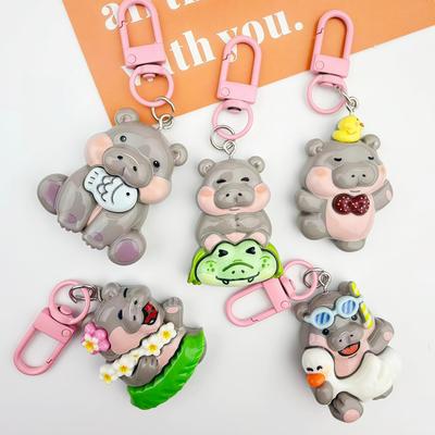Cartoon Hippopotamus Resin Keychain Pendant - Cute Bag Charm & Couple Gift