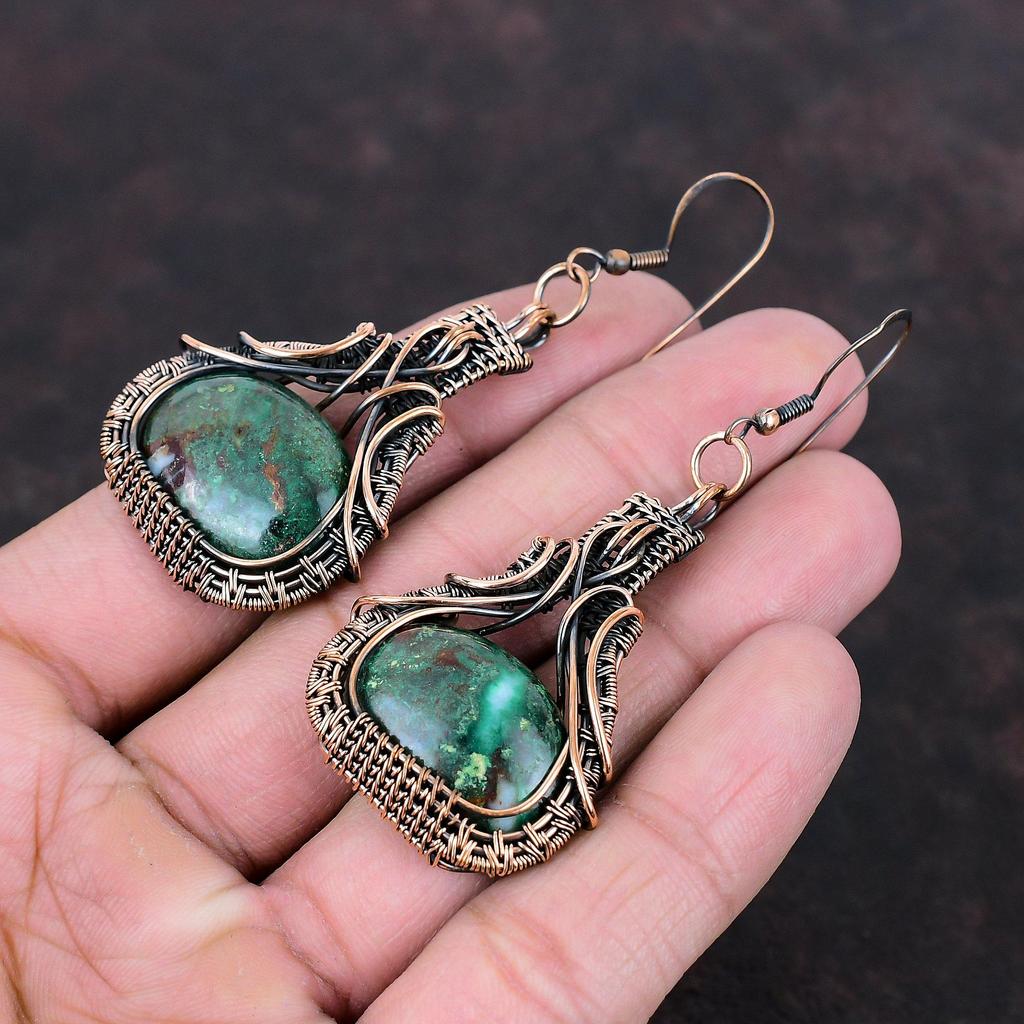 Cuprite Chrysocolla Earring Copper Wire Wrapped Earrings Handmade Earring Copper Jewelry Gemstone Earrings Wire Wrap Jewelry Gift For Mother