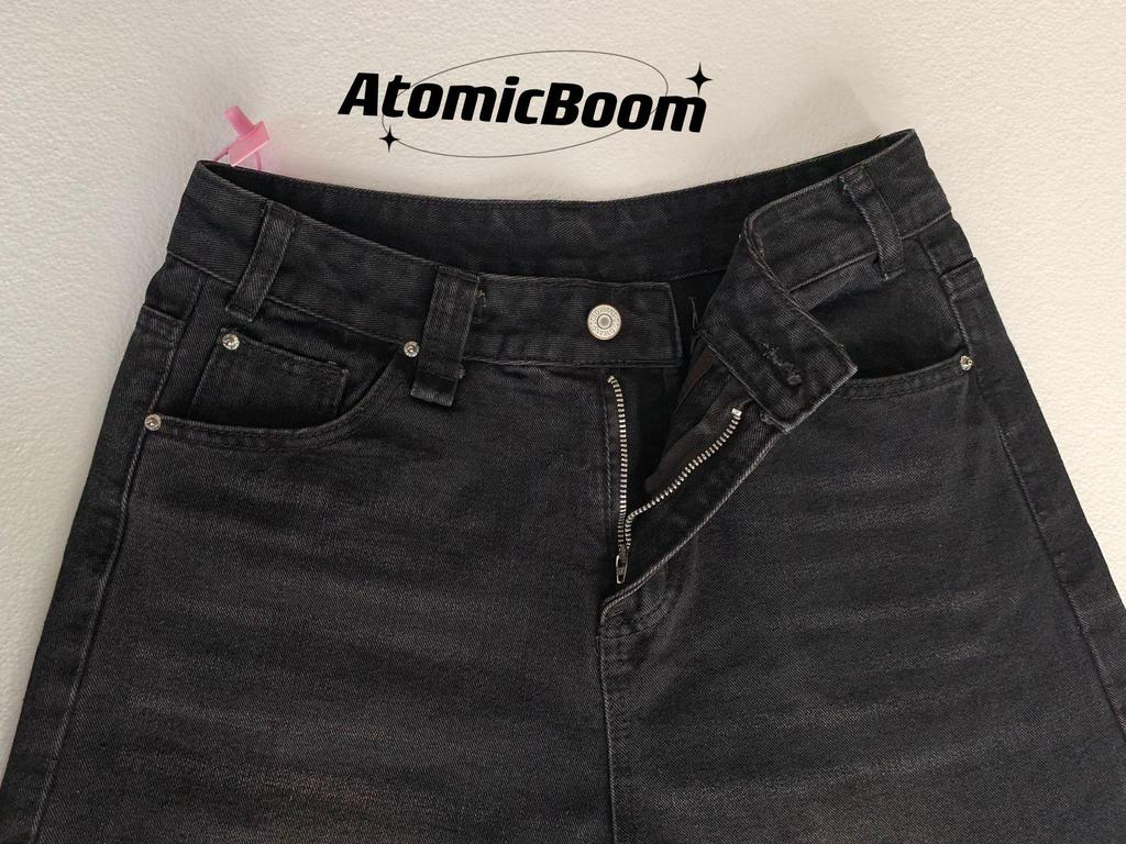 Damen American Style Retro Schwarze Denim Capri-Hosen - Sommer Locker Mittellang Fünf-Punkt Gerade Bein Übergröße Shorts