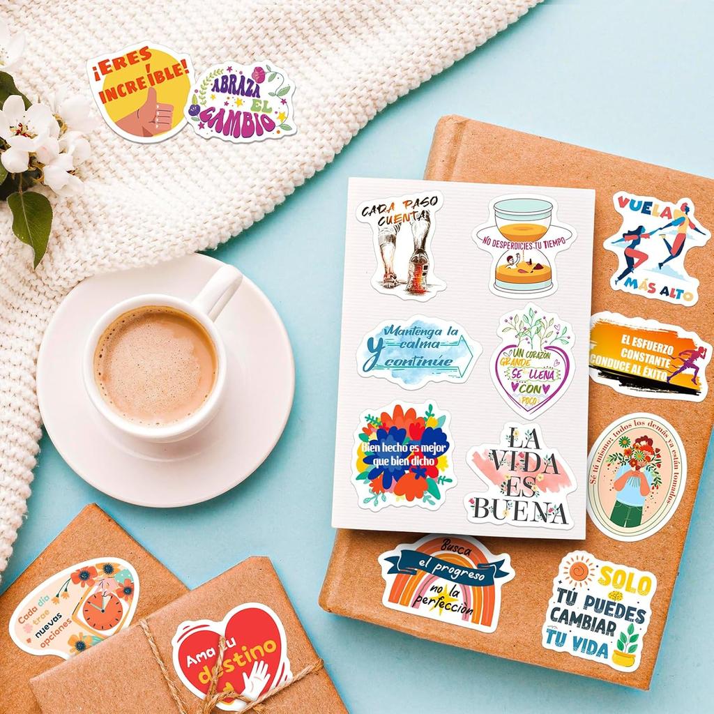 300PCS Spanish Pirational Stickers for Students Teachers, Motivational Spanish Stickers for Kids Teens Adults, Positive Quote Sticker for Water