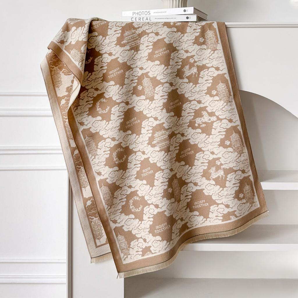 Women Two-Sided Jacquard Scarf Pashmina Imitation Cashmere Soft Warm Fringe Pashmina Winter Coldproof Windproof Blanket Shawl