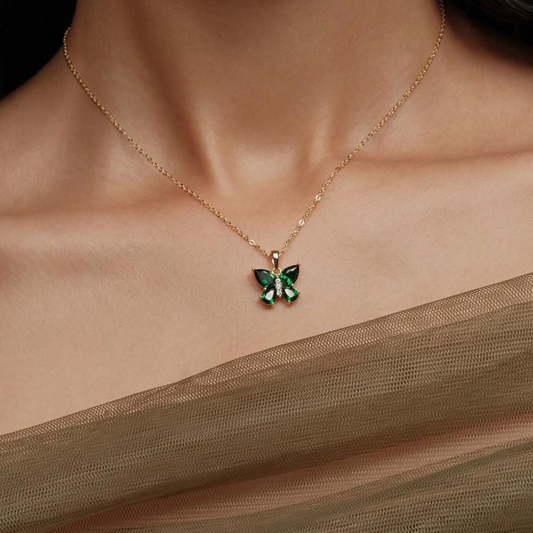 18K Gold-Plated Sterling Silver Butterfly Pendant Necklace with Emerald Zircon