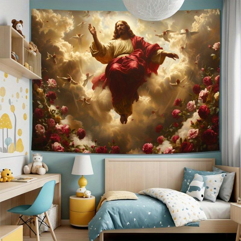 VIKAMA Jesus Christ Rose Tapestry Divine Religious Wall Hanging Spiritual Aesthetic Decor for Bedroom Living Room