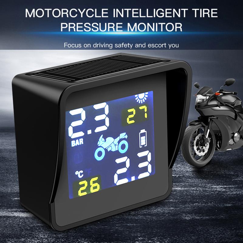 Solar Motorcycle TPMS Tire Tyre Pressure Monitoring Alarm System with 2 Sensors