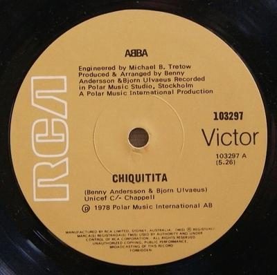 7inch Record ABBA  Chiquitita 103297 RCA VICTOR 1979 Australia Pop Used