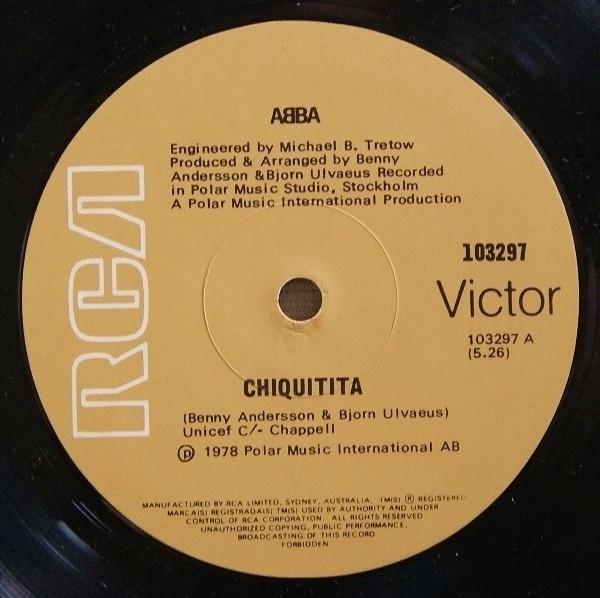 

7inch Record ABBA Chiquitita 103297 RCA VICTOR 1979 Australia Pop Used