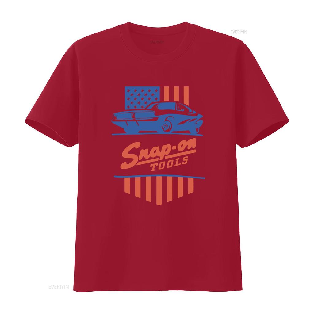 Snap On Tools T Shirt American Flag Car Print Mens vintage Washed Versatile Comfortable Casual homme Slightly graphic