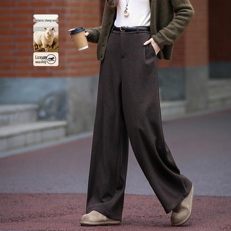 Women's Wool Blend Winter Straight-Leg Casual Pants