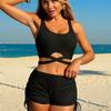 2024 European & American Sexy Lace-Up Cutout Boyleg Bikini Swimsuit