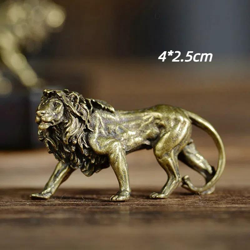 1Pcs Retro Copper Mini Lion Sculpture Desktop Brass Animal & Insect Miniature Figurine Antique Statue Office Decoration Crafts