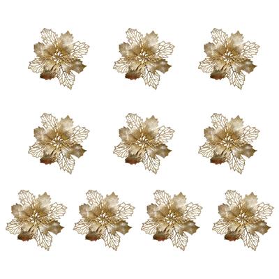 10Pcs Glitter Poinsettia 9cm Artificial Flowers Christmas for Wedding Party Wreath Decoration Black