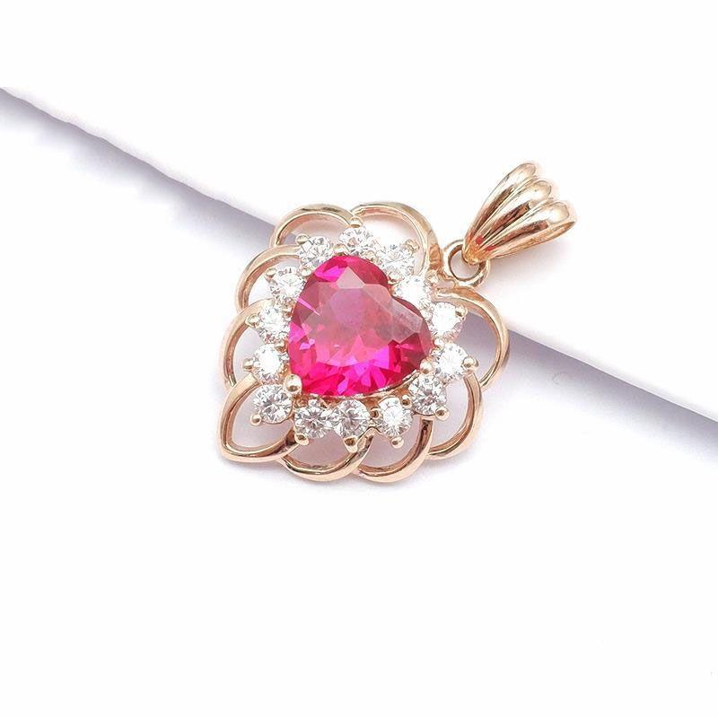 Exquisite Rose Gold Plated Russian Purple Gold Inlaid With Love Red Stone Pendant Fashion Temperament Colored Gold Necklace Collarbone Chain