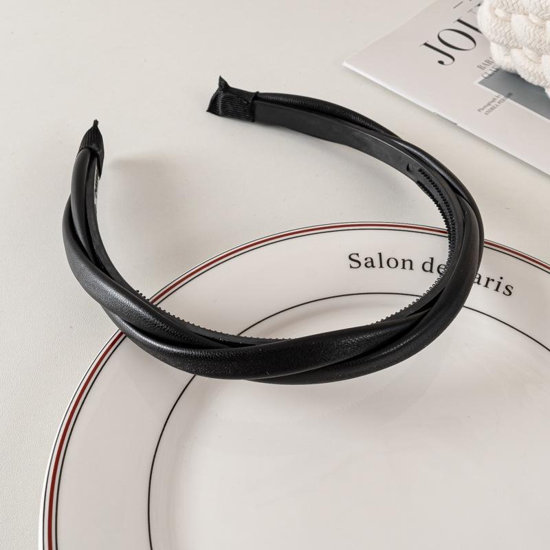 Vintage Pu Leather Thick Sponge Headband for Women Girls Korean Solid Color Wide Hair Hoop Headband Headwear Hair Accessories
