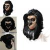 Latex Schwarzes Langes Haar Affenkopfmaske Für Halloween-Kostüme Und Party-Rollenspiel