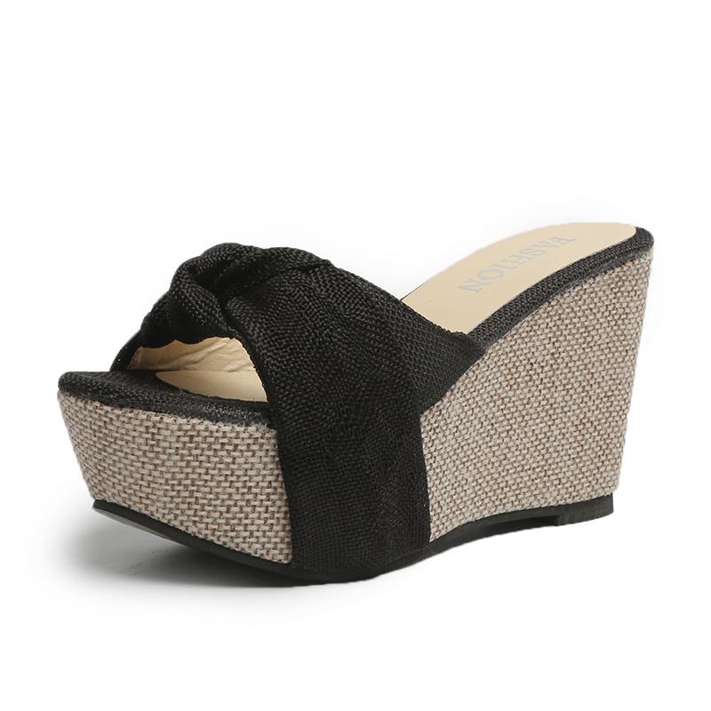 Women Sandals Summer Denim Butterfly Knot Platform Wedges High Heel Peep Toe Casual Fashion Beach Ladies Shoes Zapatos De Mujer
