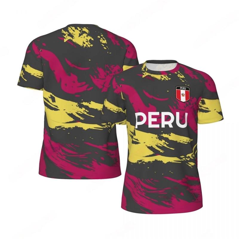 MDHAO xin nan zhuang  3D txu Mode Peru Vlag Grafische Voetbal T-shirts Voor Mannen Trend 3D Nationaal Embleem Geprint Sport T-shirts Los Ademend T-shirts Tops 4XL