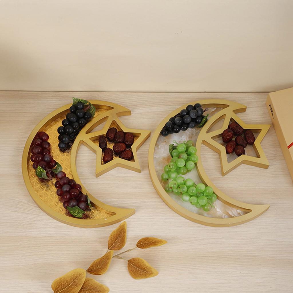 Elegant Serving Tray with Moon and Star Islamic Festival Snacks Fruit Display Plate Traditional Eid Table Decoration