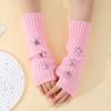 Women Knitted Fingerless Arm Sleeves Gothic Style Striped Winter Long Arm Warmers Girls Y2K Fashion Wrist Gloves