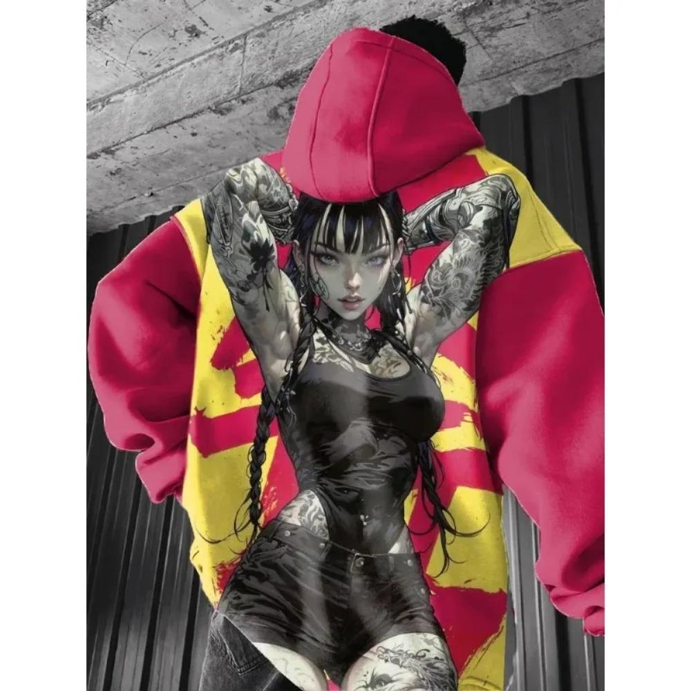 Modische Hoodies für Herren und Damen mit Wrestling Anime Charakter Print Pullover Lässiges Sweatshirt Oberteil Outdoor Langarm Kleidung