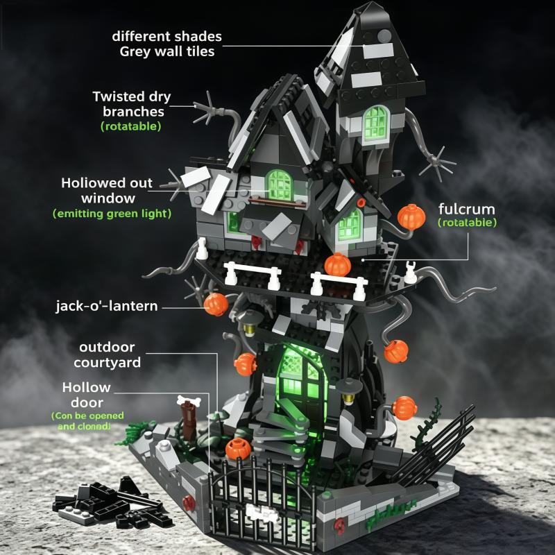 Blocchi da Costruzione Casa sull'Albero Infestata Fantasma più Venduti, Set di Assemblaggio Mansion Fantasma Decorata con Zucca, Decorati in Stile Thriller