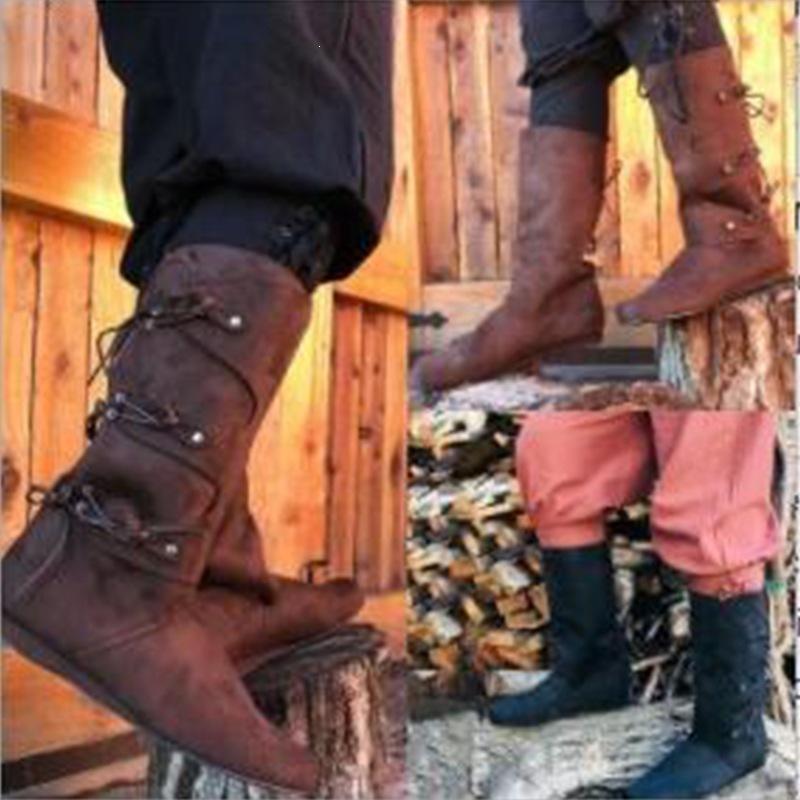 New buckle belt European and American style flat bottom lace-up large size - men's boots knight boots