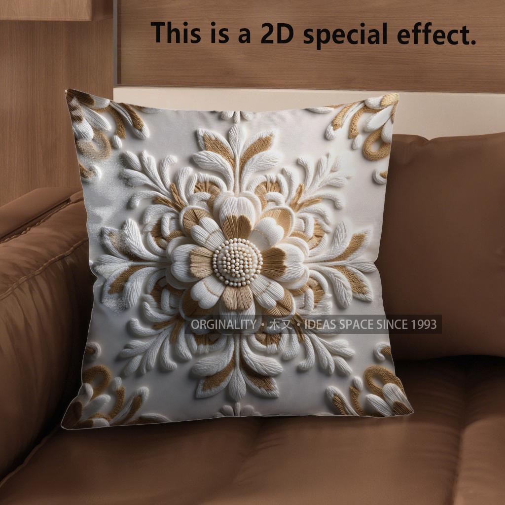 2D Floral Embroidered Pattern Decorative Cushion Covers Pattern Cushion Cover Suitable For Sofa Bedroom Car Pillow Cover