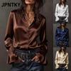 JPNTKY Women's Fashion Casual Solid Color Print Long Sleeve O-Neck Blouses & Shirts International Design