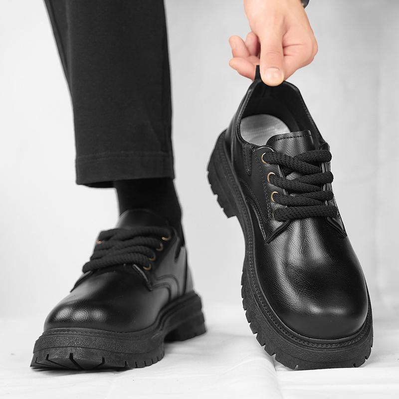Suit men's shoes autumn 2024 new black British style low-top big head shoes men's business dress casual leather shoes