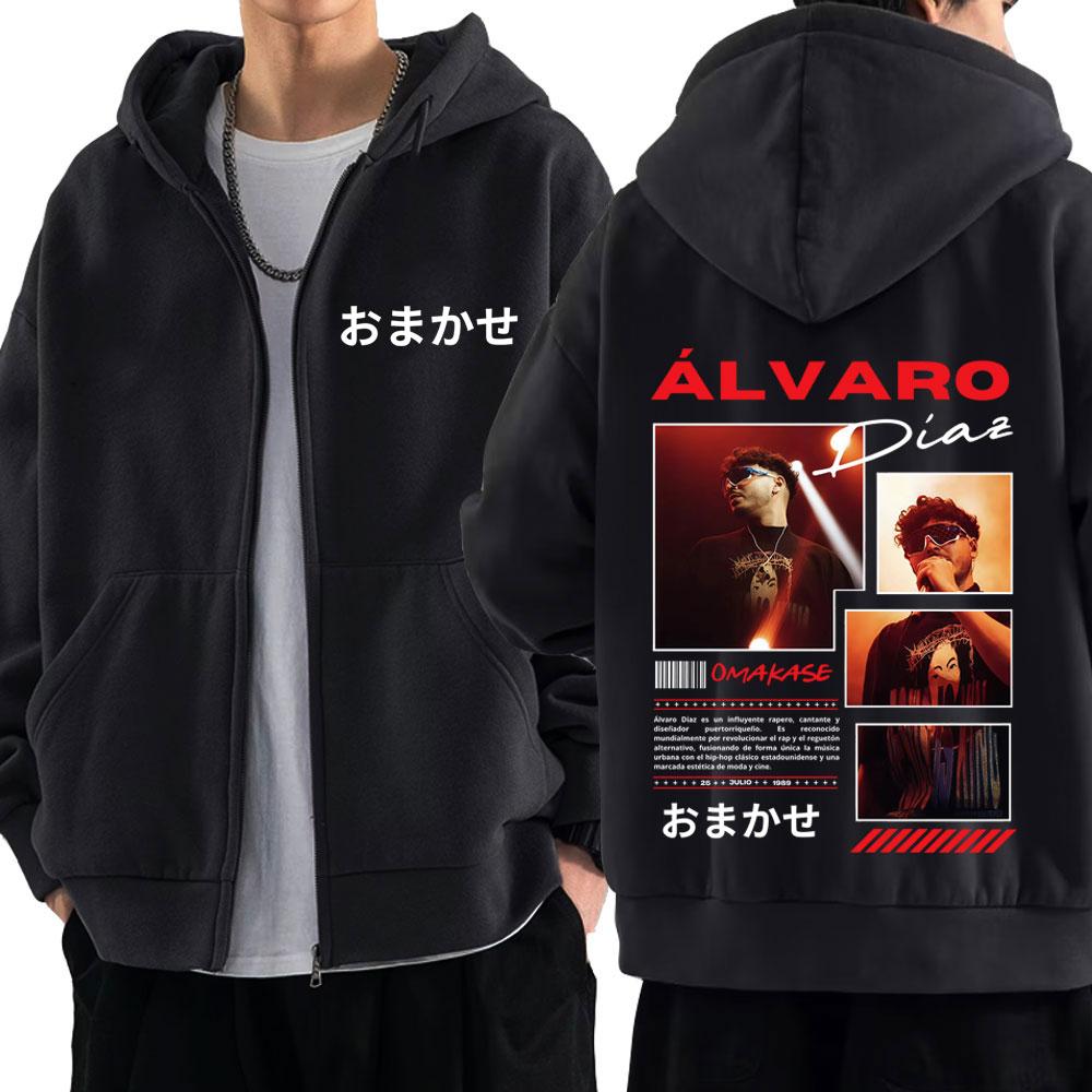 Alvaro Diaz Omakase Sudadera con Cremallera Estampado de Gira de Álbum para Hombre Mujer Sudaderas de Moda Chaqueta Casual Hip-hop con Cremallera Ropa Urbana