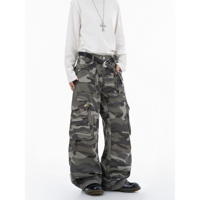 Dream Made American-Style Large Pocket Wasteland-Style Workwear Camouflage Pants for Men, Autumn and Winter Loose Wide-Leg Straight Pants