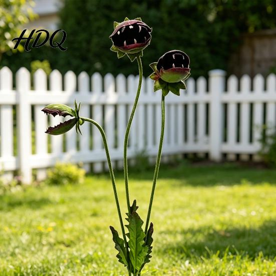 Whimsical Garden Statue Metal Carnivorous Plant Stake Handmade Rainproof Yard Sculpture for Art Flower Beds Patios Planters Rustproof Unique