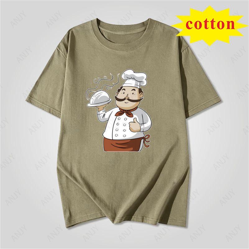 Fun Food Style Chef Printed Tshirt Simple Cartoon Style Summer Casual And Comfortable Short Sleeved Top