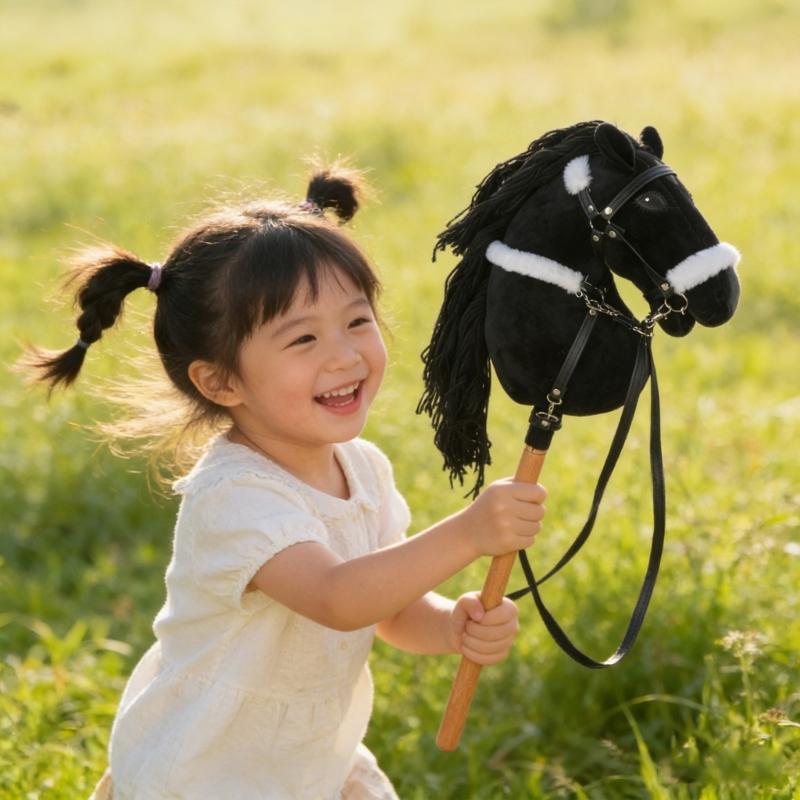Testa di Cavallo Peluche Realistica Accessorio per Giochi di Ruolo Montata su Manico di Legno per Feste in Costume per Bambini ed Eventi Scolastici