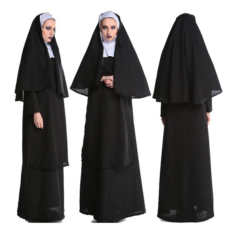 Stock Women Fancy Dress Nun Priest Sister Adult Cosplay Halloween Costume