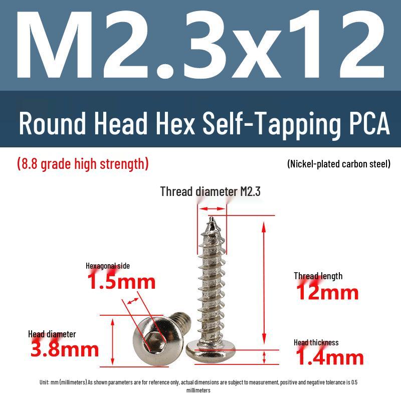 8.8 Grade Round Head Hex Socket Self-Tapping Screws M2-M4 Carbon Steel Bolts