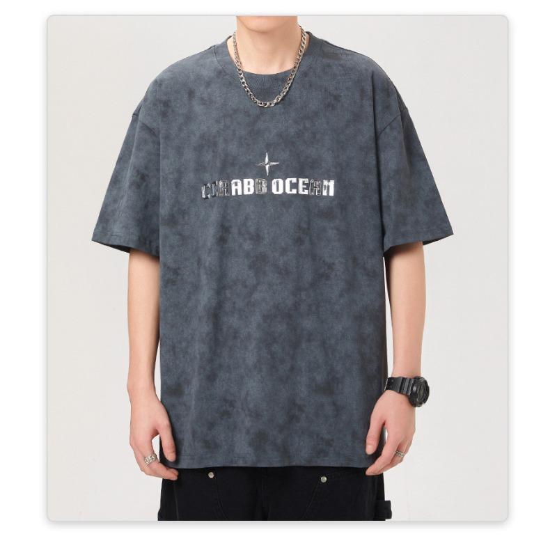 

Новая американская мужская футболка с коротким рукавом из трикотажа высокой плотности со свободным принтом 4XL серый