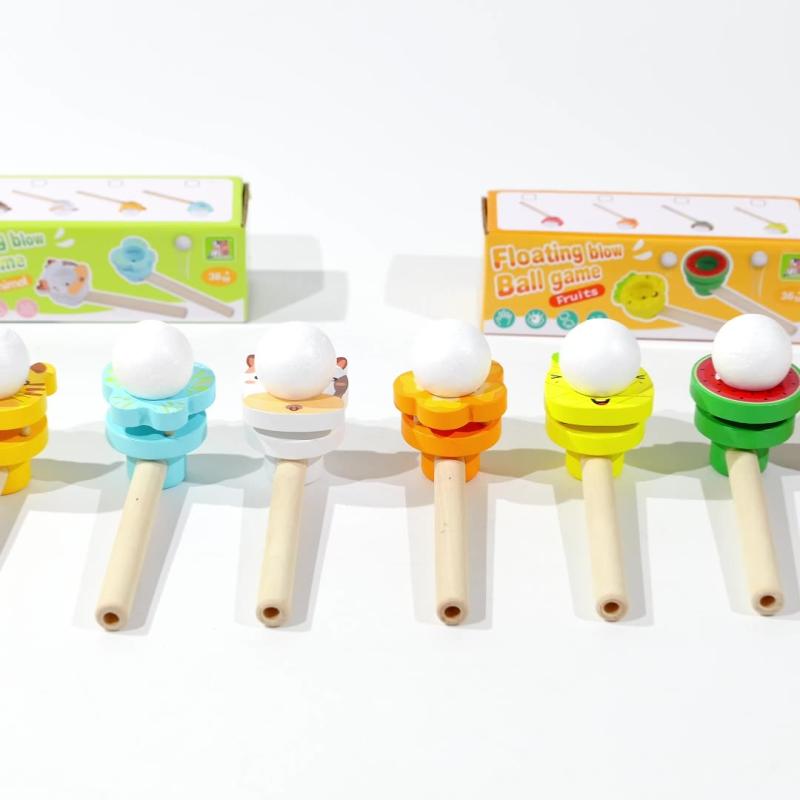 Wooden Cartoon Animal Suspension Ball Blower Children'S Early Education Puzzle Parent-Child Games Training Lung Capacity Toys