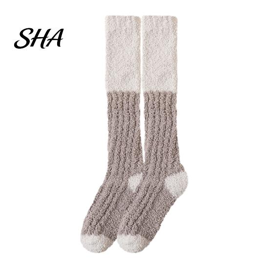 Warm Crew Socks for Winter Thickened Long Plush Women, Coral Fleece Socks, Cold Feet Relief Thermal Sleep Anti-static Contrast Color Indoor
