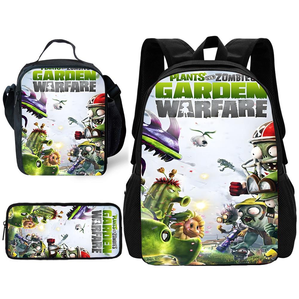 Child Hot Game For P-Plantss Vs Z-Zombiess School Backpack with Lunch Bags ,Pencil Bags ,School Bags for Boys Girls Best Gift