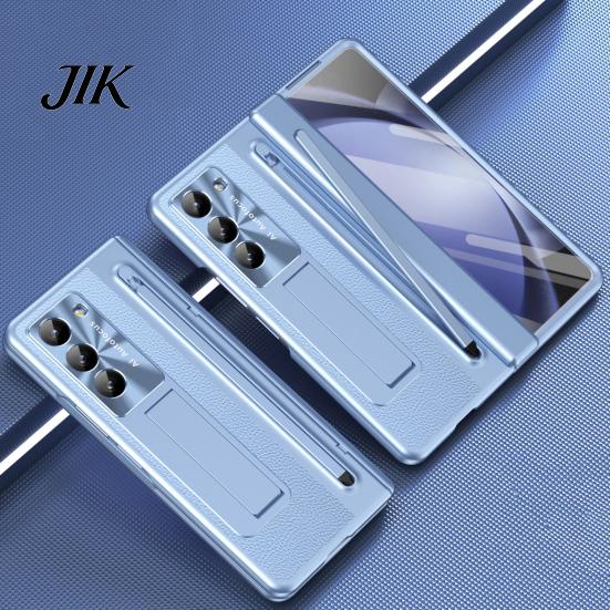Pen Tray Stylus Phone Case for Samsung Z Fold 6 PC Shell with Slot Mobile Hinge Guard Cover Spring Protection & Integrated Kickstand Full-Body