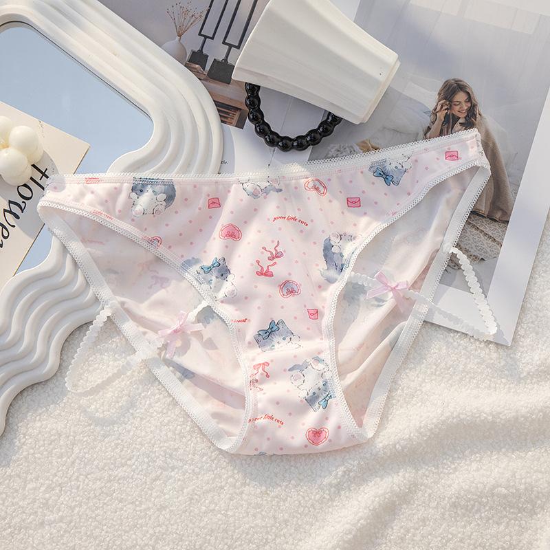 Ladies Summer Pure Cartoon Print Comfortable Traceless Package Hip Breathable Mid Waist Panties