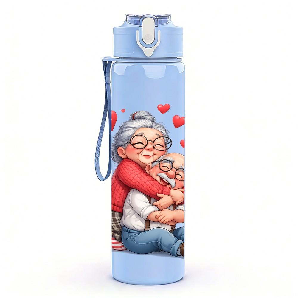 1PC Grandma Kid Warm Hug Art Print 750ml Color Plastic Sports Water Bottle Leakproof Flip Straw Lid Suitable for Sports Office Home Use