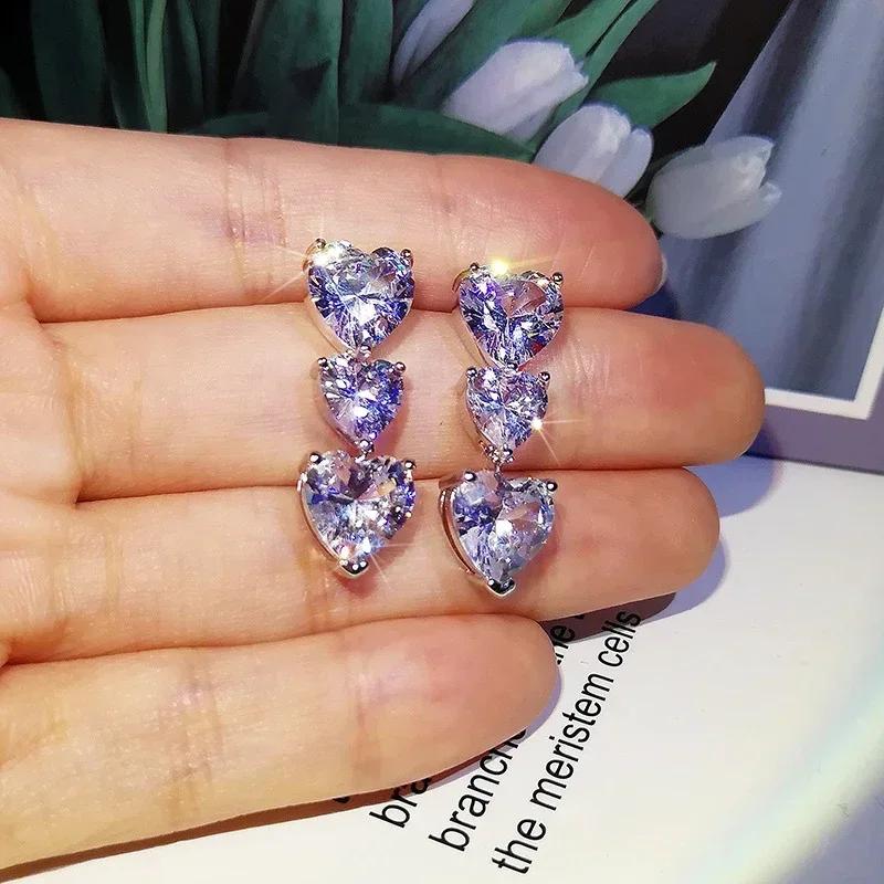 New Newest Heart Earrings For Women Brilliant Crystal Cubic Zirconia Love  Wedding Engagement Fashion Jewelry