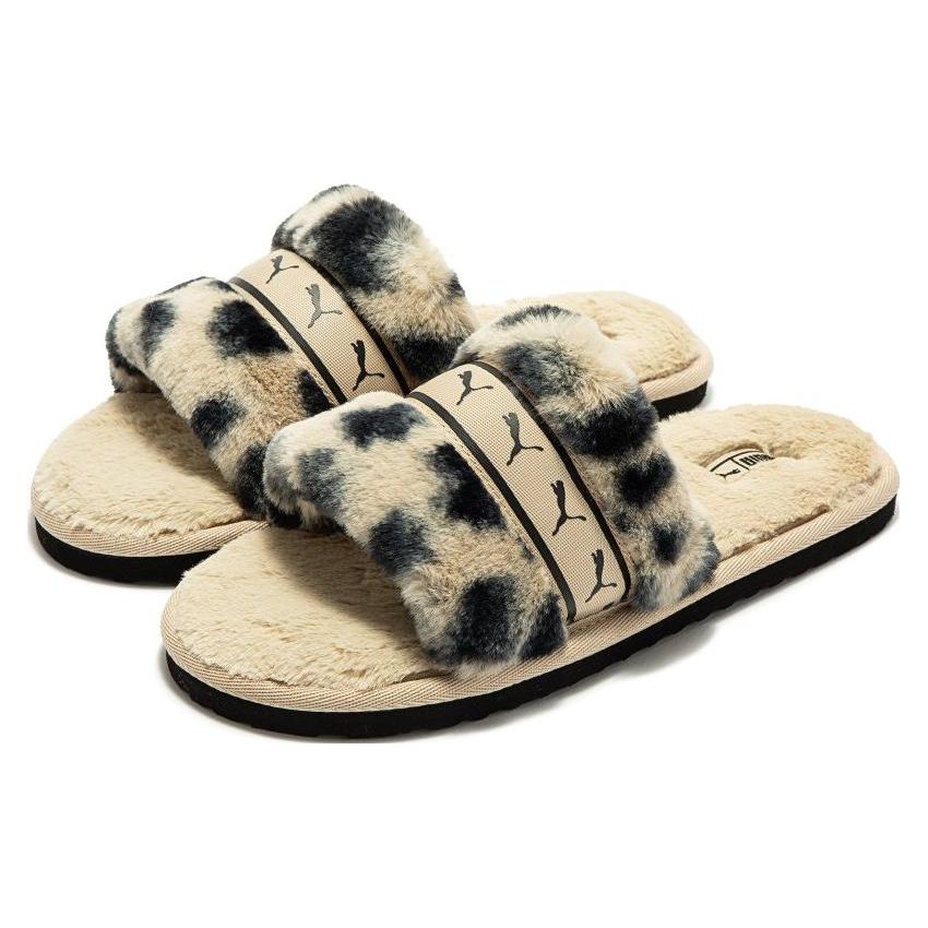 Puma Fluff Remix Animal BX Slippers Women Footwear Beige Black 390970-01