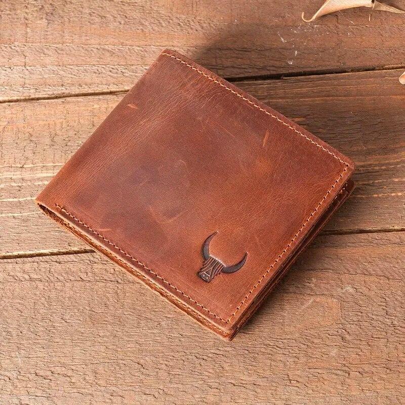 

Мужской кошелек из 100% натуральной кожи с карманом для монет, двойной складной кошелек из натуральной кожи для мужчин коричневый