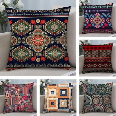 Red Ethnic Style Shading Cushion Cover Soft Plush Fabric Double-Sided Printed Sofa Cushion Cover for All Seasons Home Decor Gift